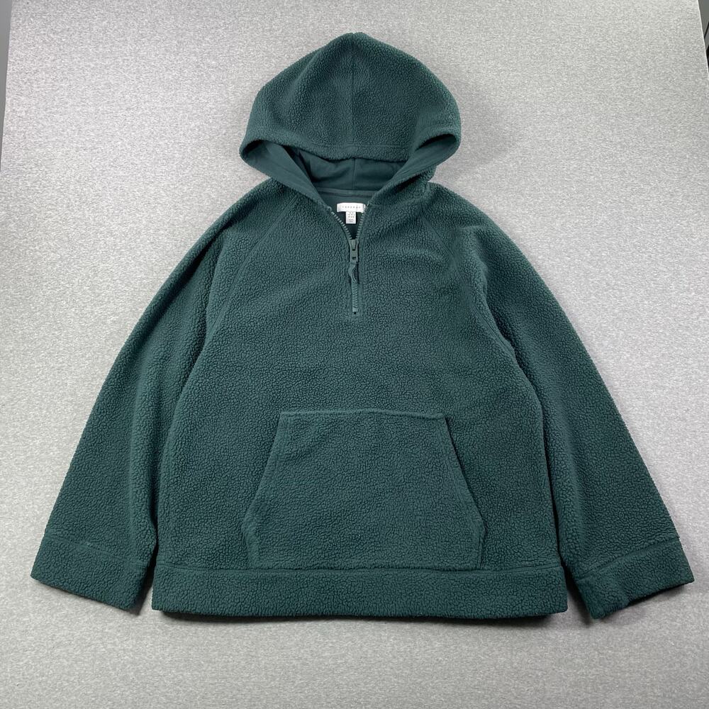 Topshop Sweatshirt Womens M Green Borg 1/4 Zip Fleece Hoodie Sherpa Oversized